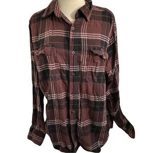 GEORGE thick flannel shirt, brown black plaid GRUNGE 90s Size L, baggy warm